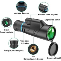 Telescope monoculaire A zoom optique adulte APEXEL10-20X50, haute definition