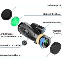 Telescope monoculaire 30X60 avec trepied monoculaire compact