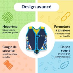 Limmys Gilet de natation en neoprene pour enfants, aide A la flottaison avec sac A cordon